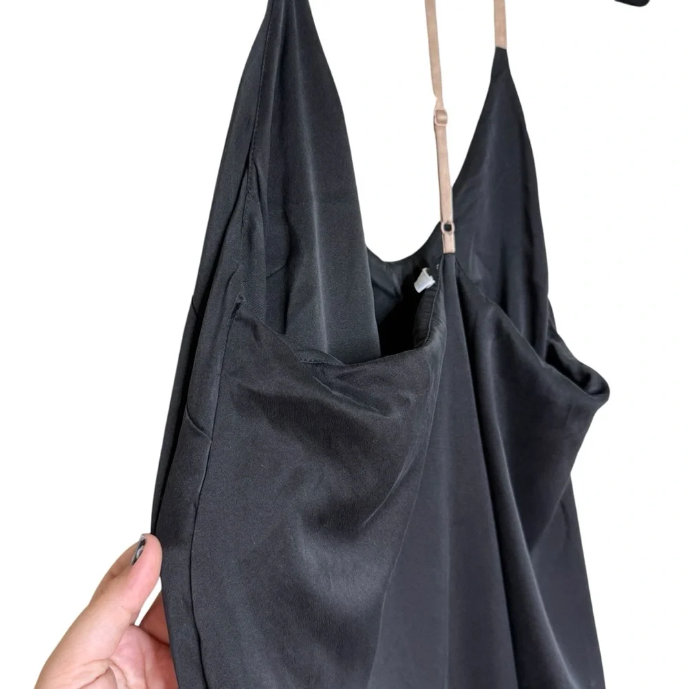 Lunya 100% Washable Silk Slip Dress Racer Back Black Midi Nightgown Sleep Sleek - Picture 12 of 12